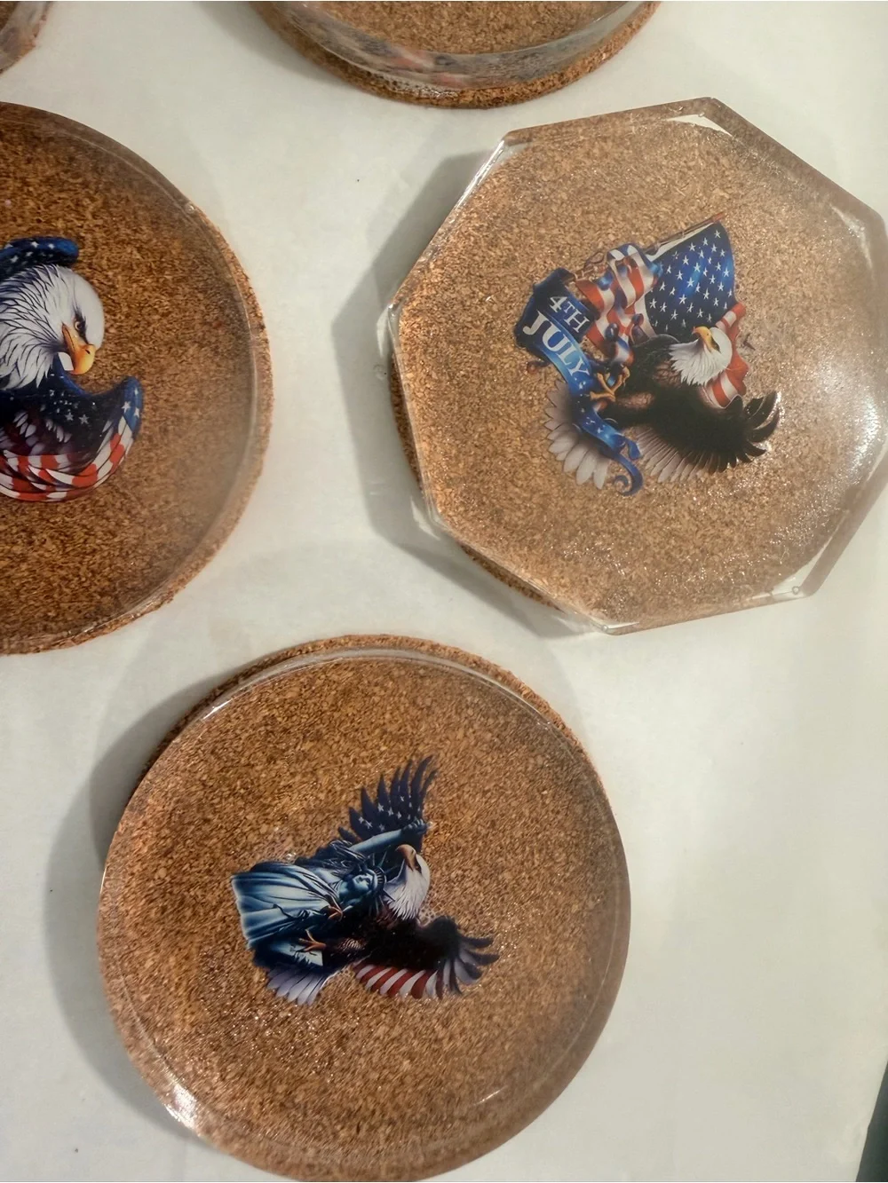 Patriotic Bald Eagle Cork Coasters - Set of 6